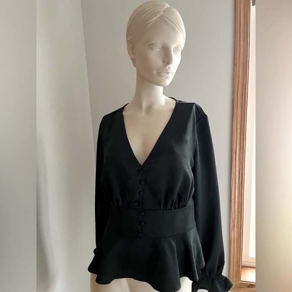 Express Dark Green Long Sleeve Blouse - Picture 1 of 4